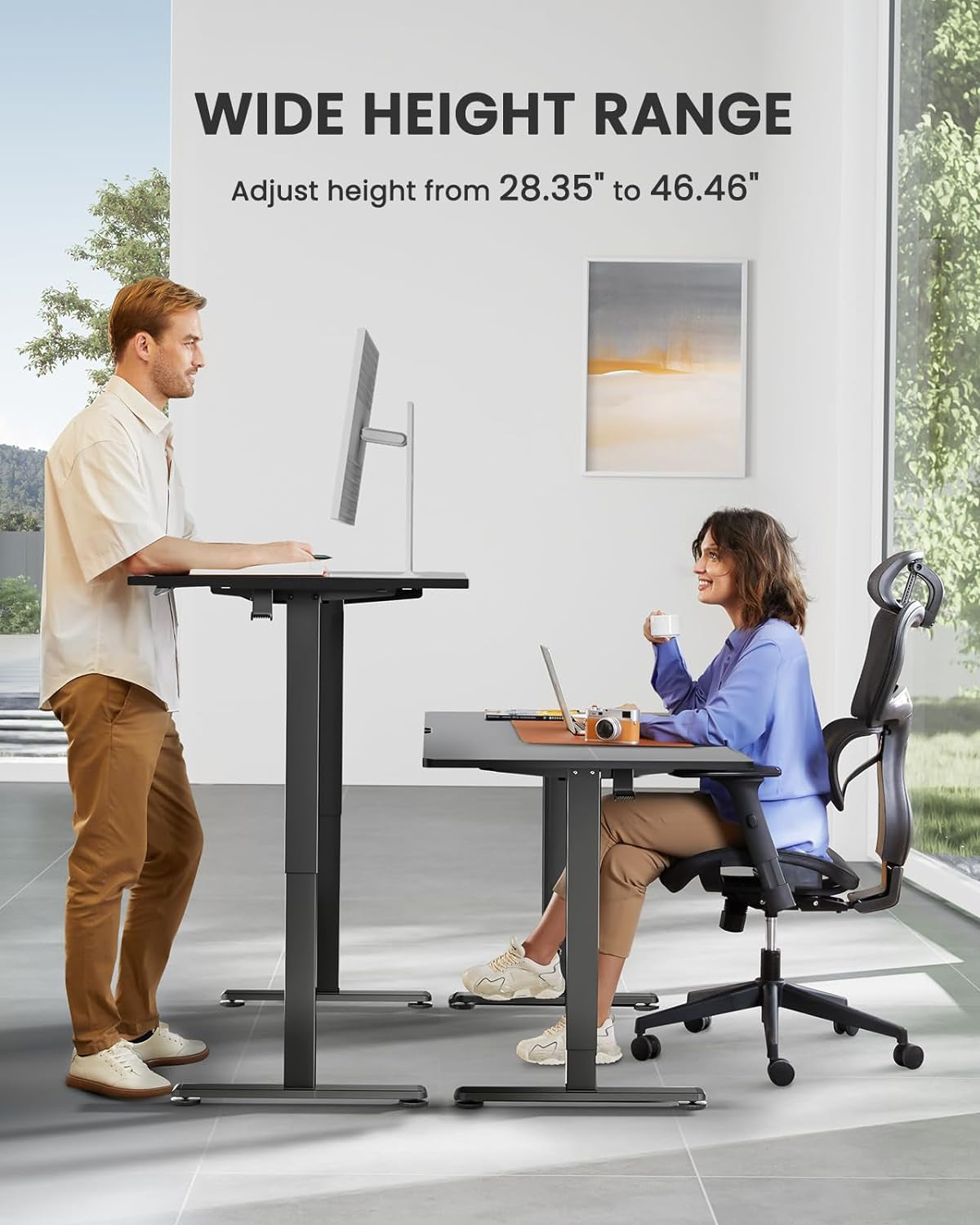 Height Adjustable Electric Standing Desk, 48 X 24 Inches Sit Stand up Desk, Memory Computer Home Office Desk (Black)